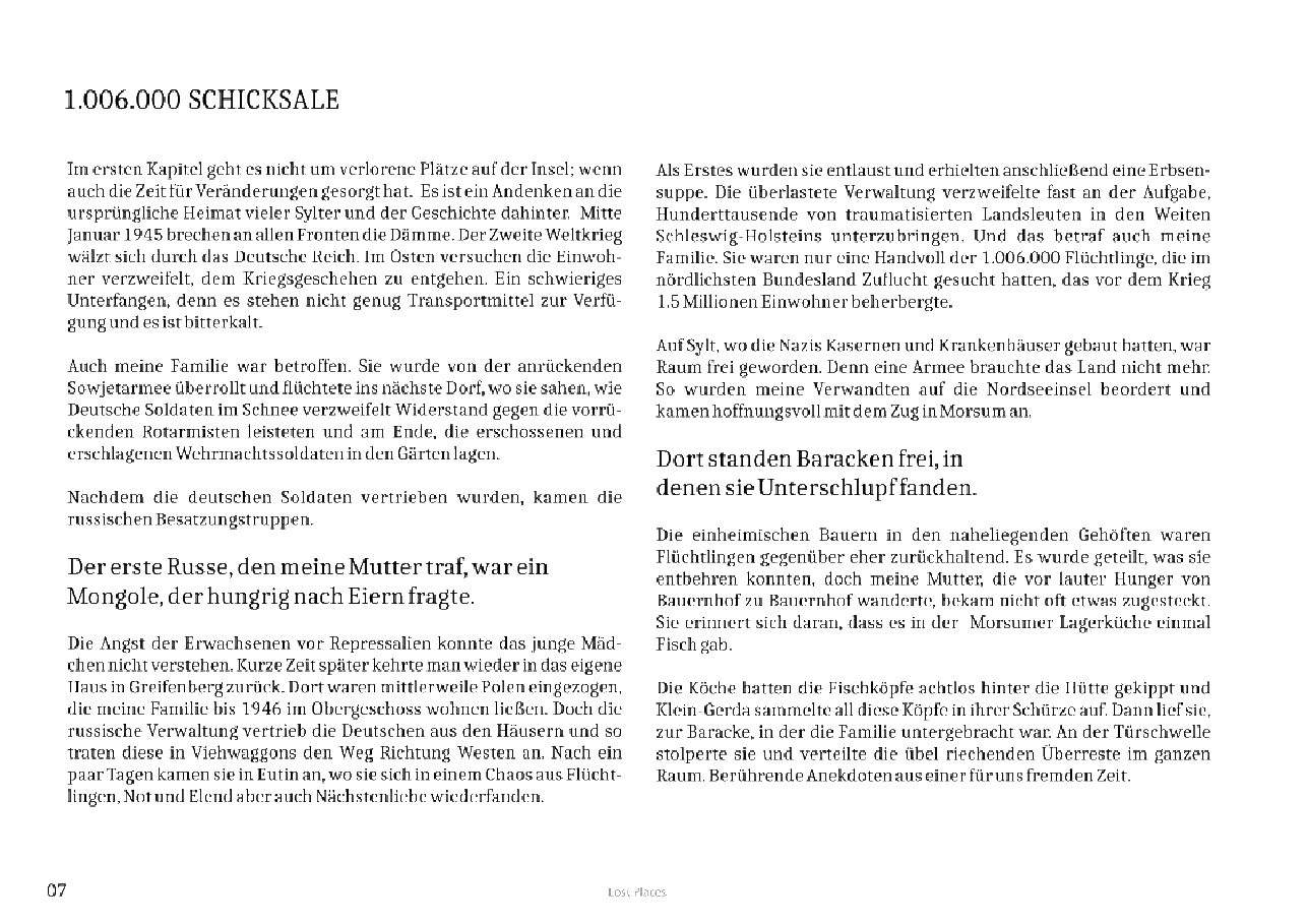 Leseprobe Sylt Lost Places: Textseite aus dem Kapitel 1.006.000 Schicksale
