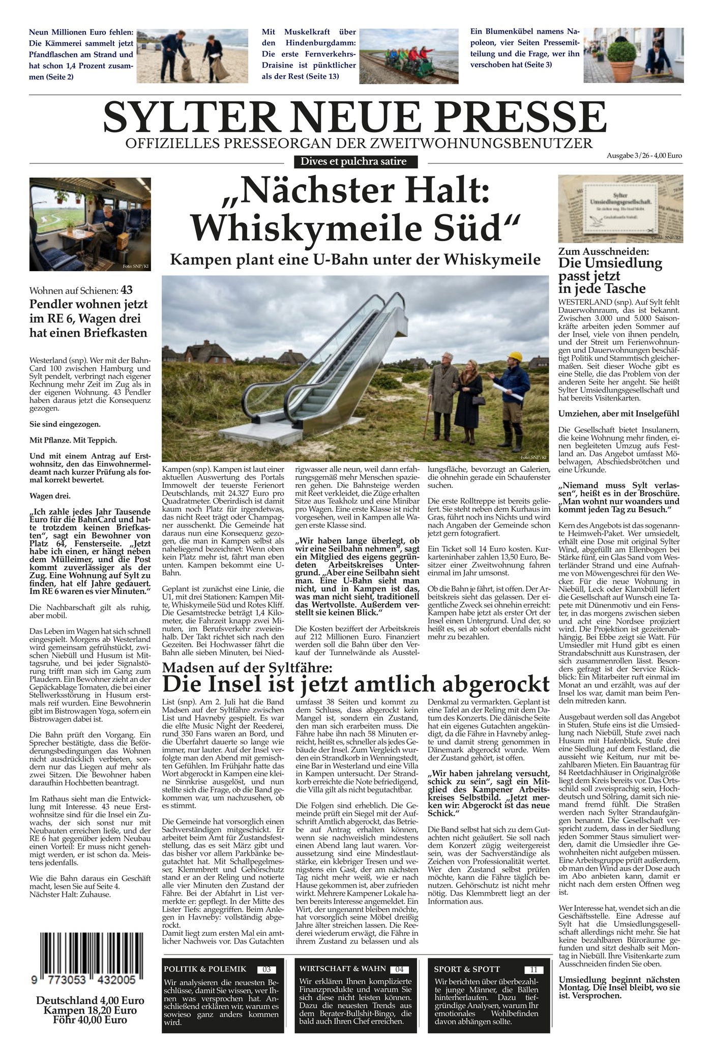 Titelseite der Sylter Neuen Presse Ausgabe 10/26: Nächster Halt Whiskymeile Süd